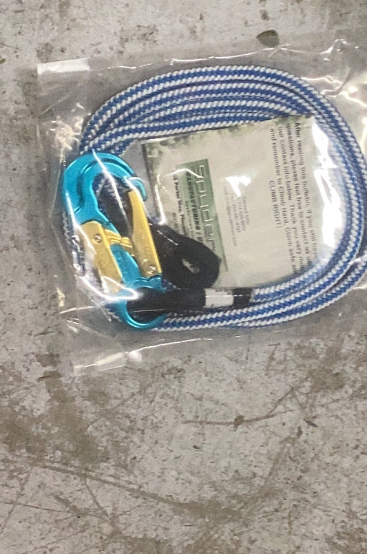 CLIMB RIGHT  BLUE AND WHITE 1/2" ROPE LANYARD, BLUE ALUMINUM SNAP, SWEN EYE