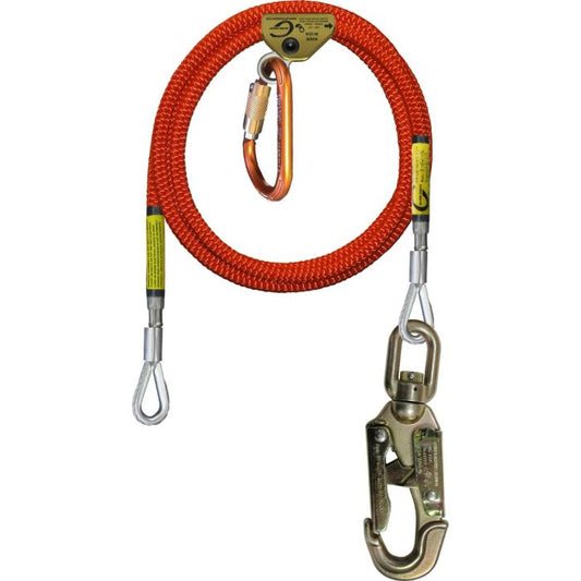 CLIMB RIGHT WIRECORE SS SNAP 1/2" LANYARD WITH ROPE GRAB AND HMS CARABINER